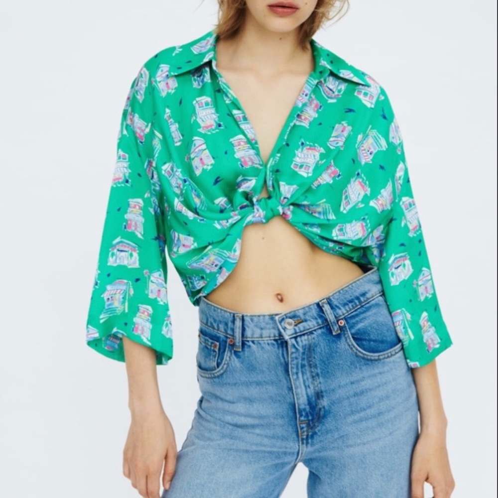 ZARA KNOTTED PRINTED SHIRT